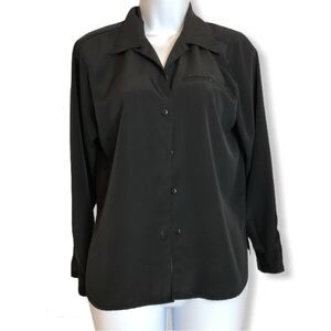 Vintage Yves St Clair Long Sleeve Black Button Front Shirt Polyester Size 8P